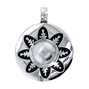 Native American Necklaces & Pendants - Navajo Engraved Flower Sterling Silver Native American Pendant - Alvin Begay