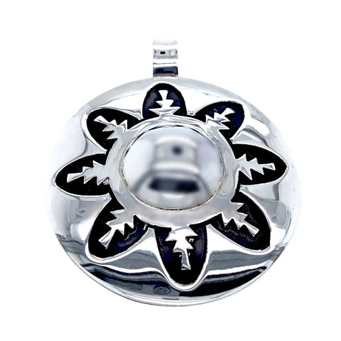 Image of Native American Necklaces & Pendants - Navajo Engraved Flower Sterling Silver Native American Pendant - Alvin Begay