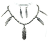 Native American Necklaces & Pendants - Navajo Feather Teardrop Sterling Silver Necklace Set -