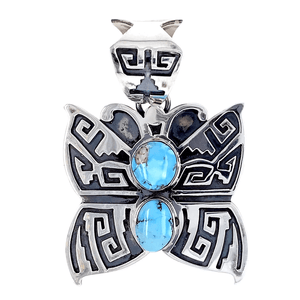 Native American Necklaces & Pendants - Navajo  Golden Hills Turquoise Butterfly Pendant - Randy Billy