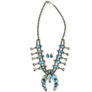 Native American Necklaces & Pendants - Navajo Golden Hills Turquoise Squash Blossom Necklace