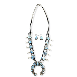 Native American Necklaces & Pendants - Navajo Golden Hills Turquoise Squash Blossom Necklace Set -Spencer