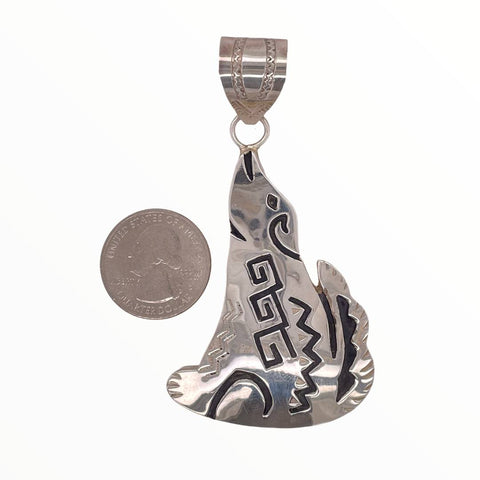 Image of Native American Necklaces & Pendants - Navajo Howling Coyote Hand-Stamped Sterling Silver Pendant - A. Mariano