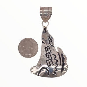 Native American Necklaces & Pendants - Navajo Howling Coyote Hand-Stamped Sterling Silver Pendant - A. Mariano