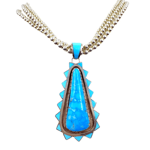 Native American Necklaces & Pendants - Navajo Kingman & Sleeping Beauty Turquoise Inlay Teardrop Necklace  - Merle House