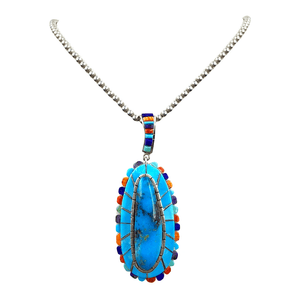 Native American Necklaces & Pendants - Navajo Kingman & Sleeping Beauty Turquoise Multi Stone Inlay Teardrop Necklace  - Merle House
