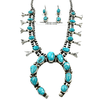 Native American Necklaces & Pendants - Navajo Kingman Teal Teardrop And Oval Squash Blossom Set - Ella Peters