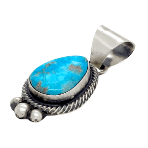 Native American Necklaces & Pendants - Navajo Kingman Teardrop Turquoise Pendant - Shelia Becenti