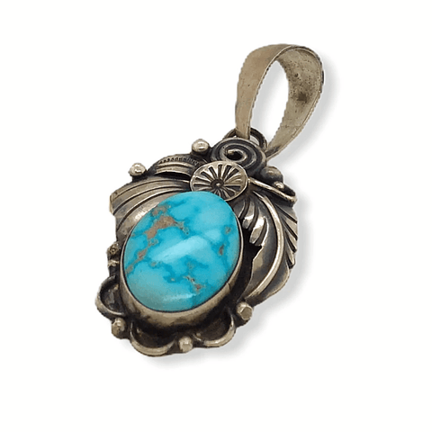 Image of Native American Necklaces & Pendants - Navajo Kingman Turquoise Leaf Pendant -Old Style By Richard Hoskie
