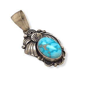 Native American Necklaces & Pendants - Navajo Kingman Turquoise Leaf Pendant -Old Style By Richard Hoskie