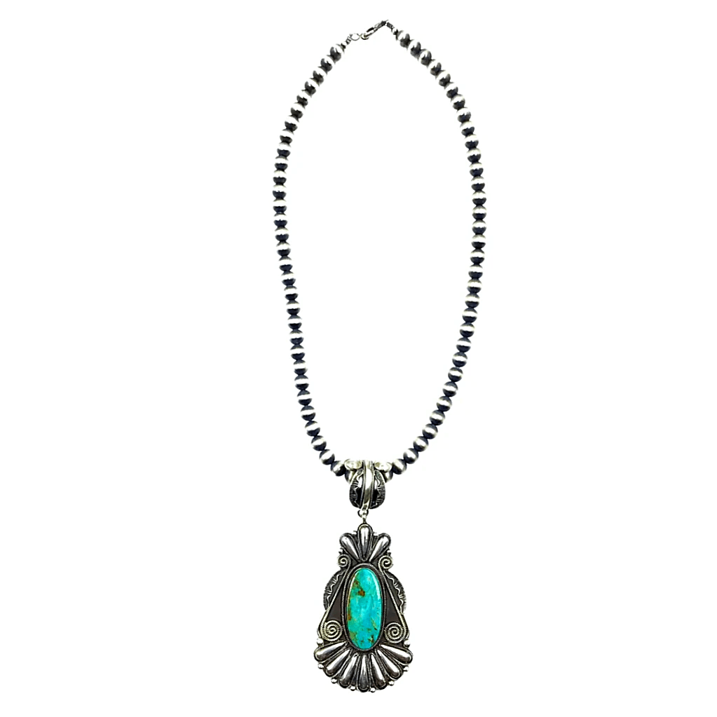 Silver Native American Pendant on Turquoise Bead Necklace - Men's Necklaces  | Lazaro SoHo