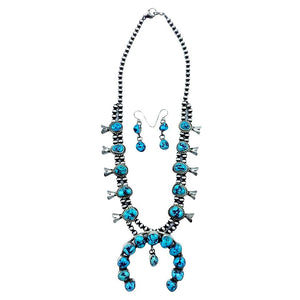 Native American Necklaces & Pendants - Navajo Kingman Turquoise Squash Blossom Native American Necklace Set - Kathleen Chavez