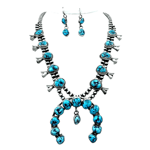 Native American Necklaces & Pendants - Navajo Kingman Turquoise Squash Blossom Necklace Set - Kathleen Chavez