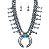 Native American Necklaces & Pendants - Navajo Kingman Turquoise Squash Blossom Necklace Set - Leon Frances Kirlie