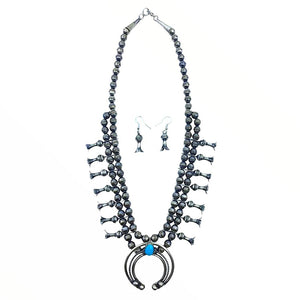 Native American Necklaces & Pendants - Navajo Kingman Turquoise Squash Blossom Necklace Set - Leon Frances Kirlie