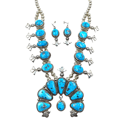 Image of Native American Necklaces & Pendants - Navajo Kingman Turquoise Squash Blossom Necklace Set - Mary Ann Spencer