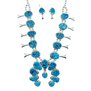 Native American Necklaces & Pendants - Navajo Kingman Turquoise Squash Blossom Necklace Set - Samson Edsitty -Native American