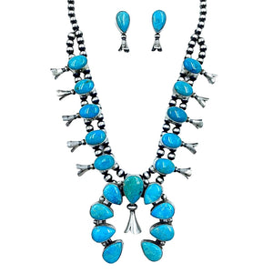 Native American Necklaces & Pendants - Navajo Kingman Turquoise Squash Blossom Set - Lewis Silversmith - Native American