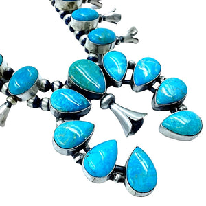 Native American Necklaces & Pendants - Navajo Kingman Turquoise Squash Blossom Set - Lewis Silversmith - Native American