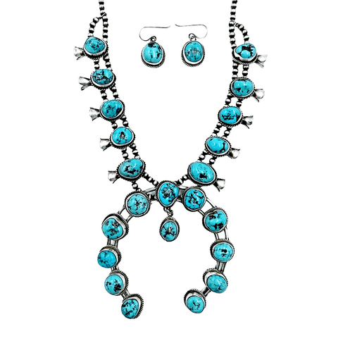 Image of Native American Necklaces & Pendants - Navajo Large Naja Turquoise Squash Blossom Necklace Set - Richard Begay