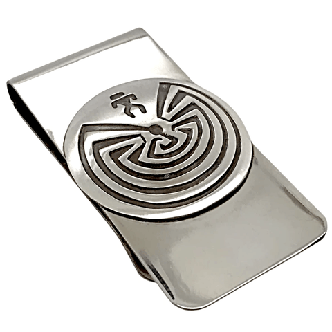 Image of Native American Necklaces & Pendants - Navajo Man-In-The-Maze Sterling Silver Overlay Money Clip - Stanley Gene