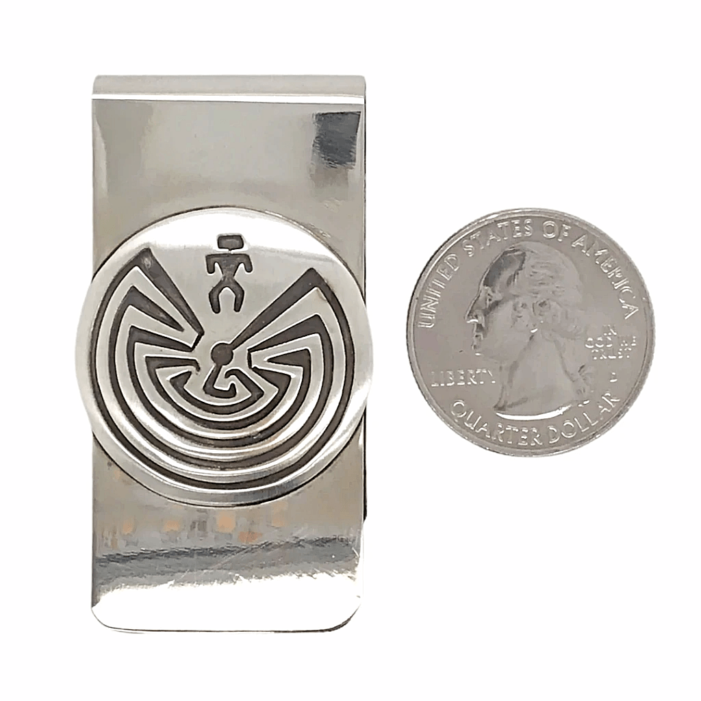 Native American Necklaces & Pendants - Navajo Man-In-The-Maze Sterling Silver Overlay Money Clip - Stanley Gene