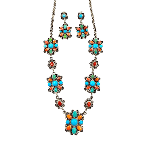 Image of Native American Necklaces & Pendants - Navajo Multi Stone Cluster Necklace Set - E. Spencer