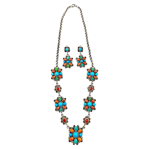 Native American Necklaces & Pendants - Navajo Multi Stone Cluster Necklace Set - E. Spencer