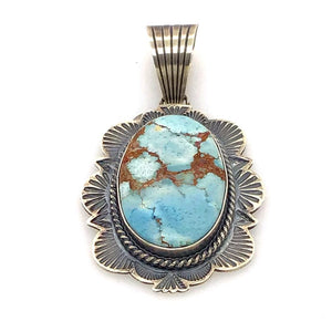 Native American Necklaces & Pendants - Navajo Old Style Golden Hills Turquoise Pendant W/ Stamping