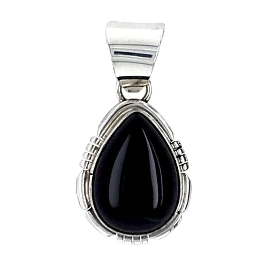 Native American Necklaces & Pendants - Navajo Onyx Teardrop Sterling Silver Pendant - Samson Edsitty