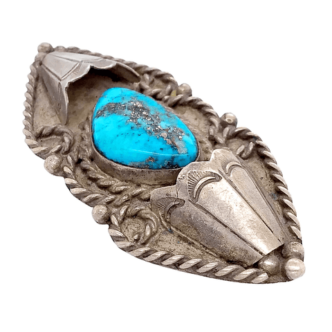 Image of Native American Necklaces & Pendants - Navajo Pawn Embellished Turquoise Brooch Pin