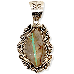 Native American Necklaces & Pendants - Navajo Pendant Royston Ribbon Boulder Turquoise
