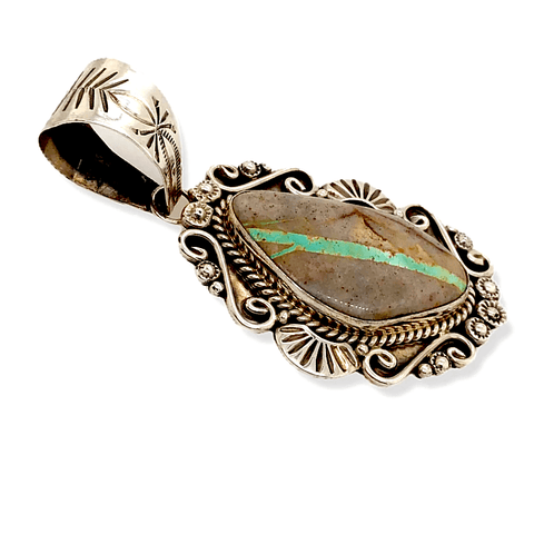 Image of Native American Necklaces & Pendants - Navajo Pendant Royston Ribbon Boulder Turquoise