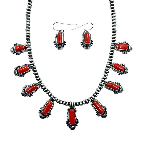 Image of Native American Necklaces & Pendants - Navajo Red Coral Necklace Set - Native American