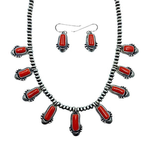 Native American Necklaces & Pendants - Navajo Red Coral Necklace Set - Native American