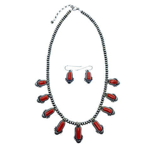 Image of Native American Necklaces & Pendants - Navajo Red Coral Necklace Set - Native American