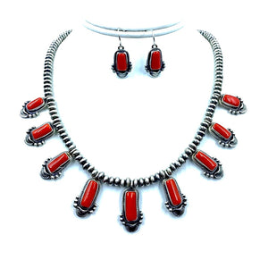 Native American Necklaces & Pendants - Navajo Red Coral Necklace Set - Native American