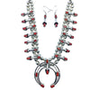 Native American Necklaces & Pendants - Navajo Red Coral Squash Blossom Necklace Set - Phil & Lenore Garcia