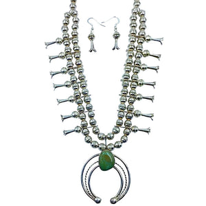 Native American Necklaces & Pendants - Navajo Royston Turquoise Squash Blossom Necklace Set - Phil & Lenore Garcia