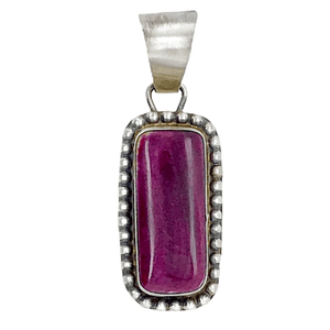 Native American Necklaces & Pendants - Navajo Silver Framed Purple Spiny Oyster Pendant - Samson Edsitty