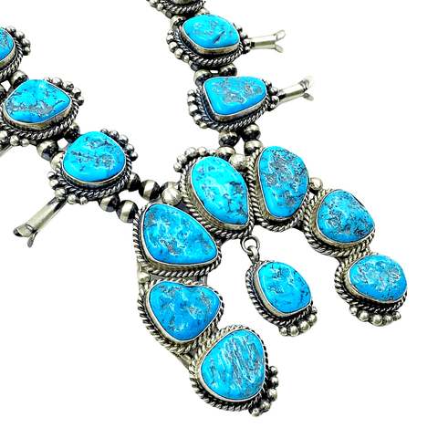 Image of Native American Necklaces & Pendants - Navajo Sleeping Beauty Turquoise Squash Blossom Necklace Set - Mary Ann Spencer