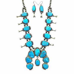 Native American Necklaces & Pendants - Navajo Sleeping Beauty Turquoise Squash Blossom Necklace Set - Mary Ann Spencer