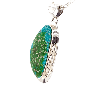 Native American Necklaces & Pendants - Navajo Sonoran Gold Turquoise Pendant W/ Chain - P. Sanchez