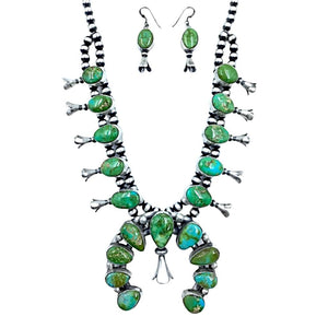 Native American Necklaces & Pendants - Navajo Sonoran Turquoise Squash Blossom Set - Lewis Silversmith - Native American