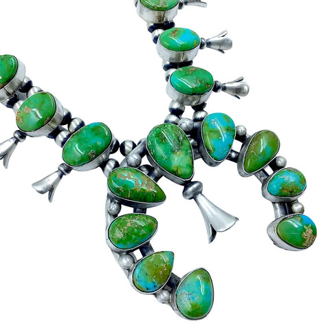 Image of Native American Necklaces & Pendants - Navajo Sonoran Turquoise Squash Blossom Set - Lewis Silversmith - Native American