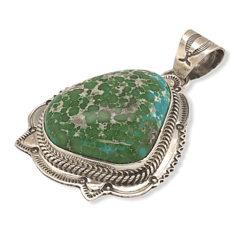 Native American Necklaces & Pendants - Navajo Sonoran Turquoise Stamped Setting Pendant W/ Chain