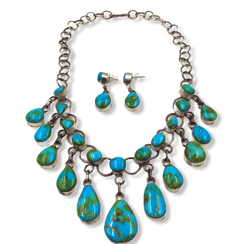 Image of Native American Necklaces & Pendants - Navajo Sonoran Turquoise Teardrop Charm Necklace