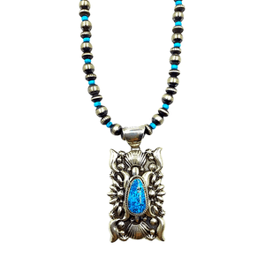 Native American Necklaces & Pendants - Navajo Spiderweb Kingman Turquoise Necklace