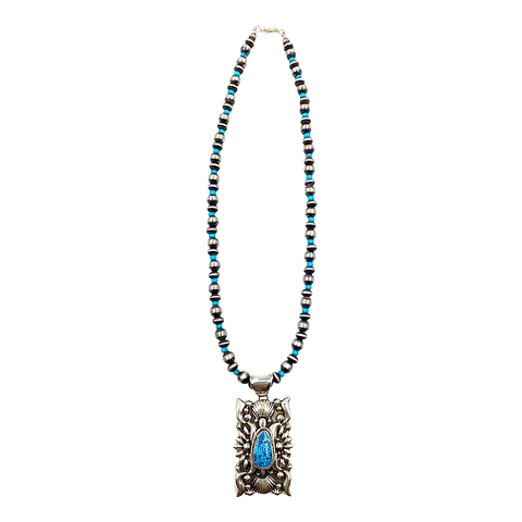 Image of Native American Necklaces & Pendants - Navajo Spiderweb Kingman Turquoise Necklace