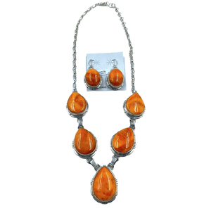 Native American Necklaces & Pendants - Navajo Spiny Oyster Teardrop Style Necklace Set - Samson Edsitty